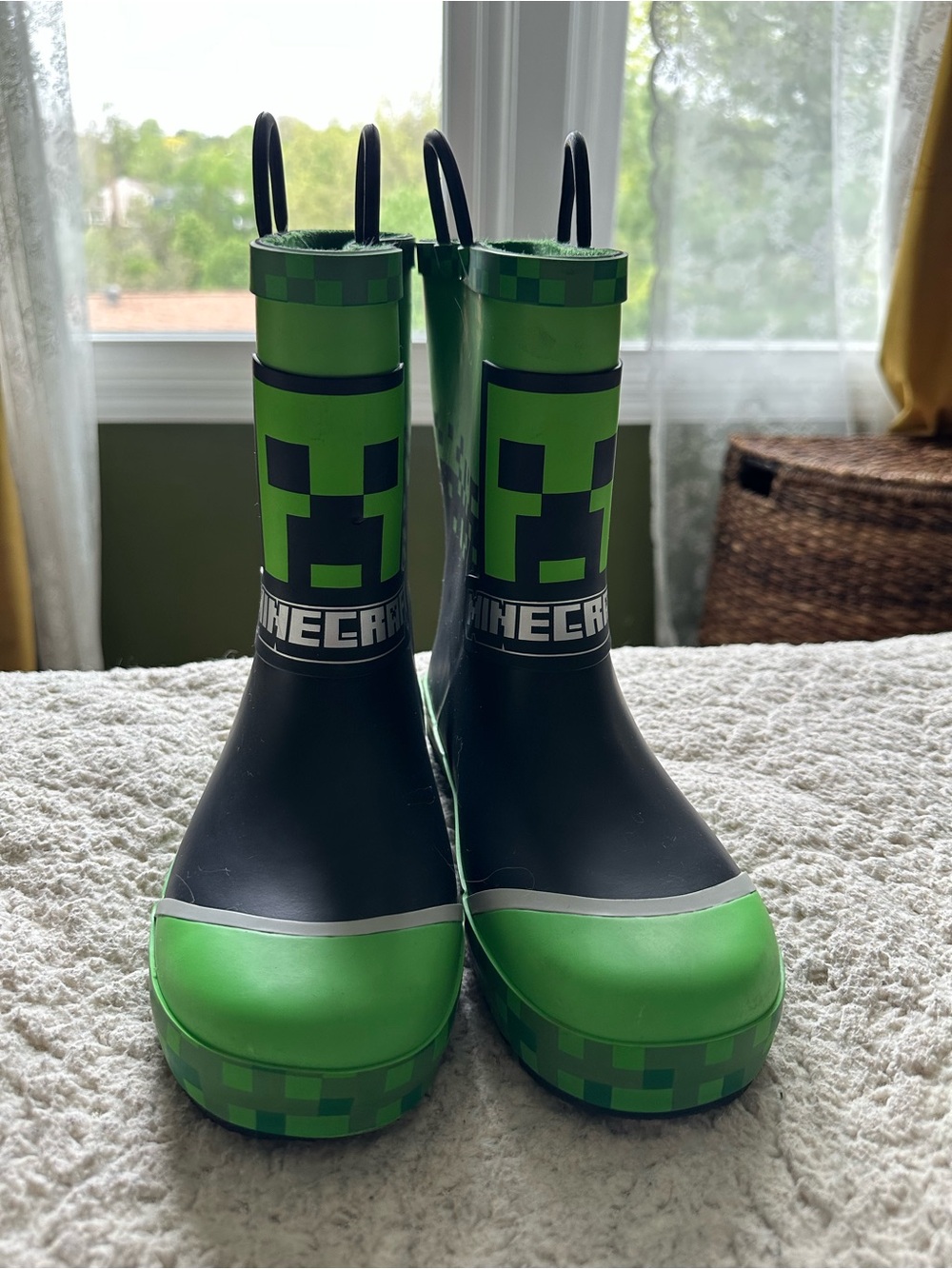 Minecraft Kids Green Creeper Rain Boots with Pull Handles